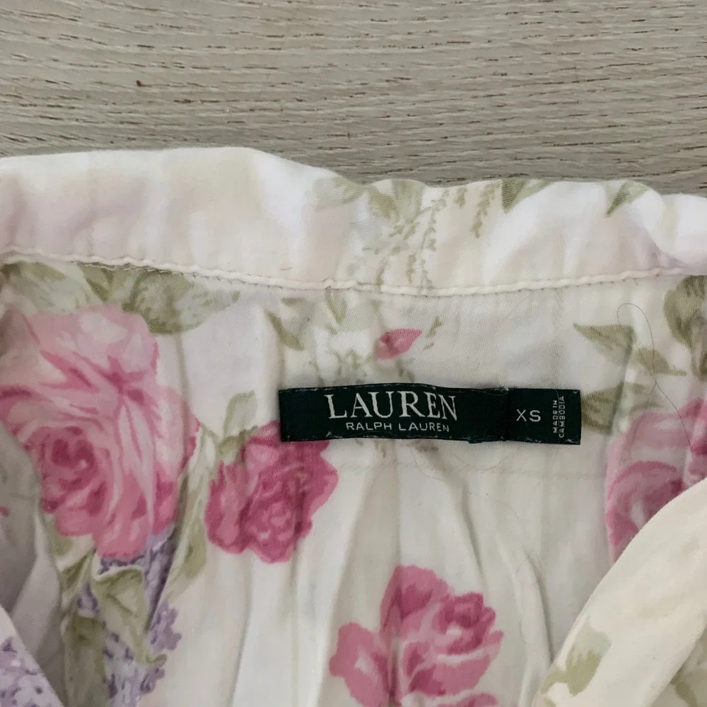 Lauren Ralph Lauren Floral Pajama Set Pink Purple White Cotton Blend XS